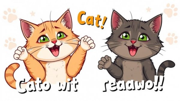 Two expressive cats with speech bubble questions on cat treat addiction.