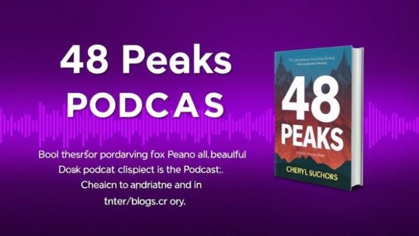 48 Peaks podcast promo with book cover on purple background.