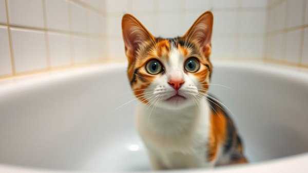 Calico cat in bathtub for cat shampoo alternatives discussion.