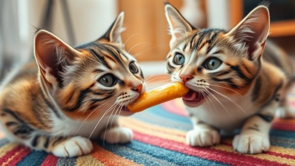Curious cats enjoying the benefits of lickable cat treats.