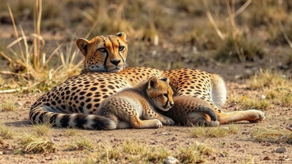 Cheetah reintroduction in India: mother cheetah with cubs resting