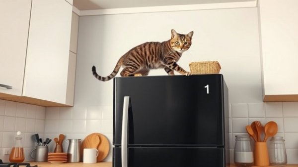 Cat Photo Contest Winners - Striped tabby cat climbing on a fridge.