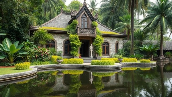 Max Strang Florida architecture with lush greenery and stone facade