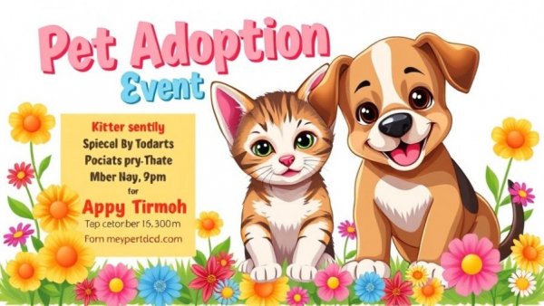 Spring Adoption Event San Bernardino poster featuring pets and event details.