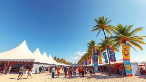 SAVOR SoFLO festival tents and palm trees at Hollywood Beach.