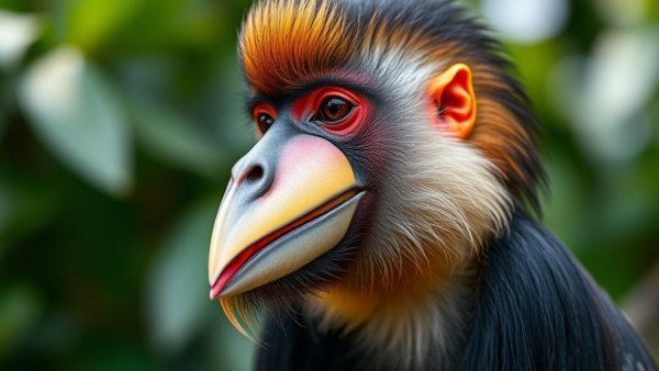 Vibrant mandrill, the world's biggest monkey, in natural habitat.