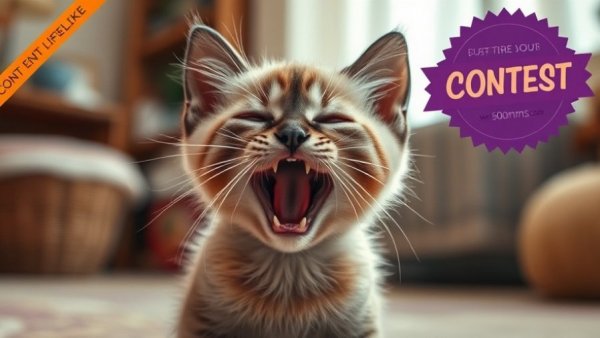 Cat Yawn Contest Winners: Siamese kitten yawning playfully indoors.