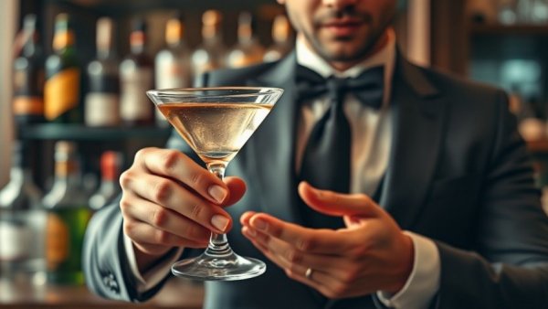 Gentleman serving martini at a chic NYC bar, stylish setting