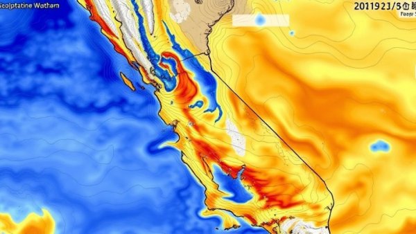 April weather forecast for California showing geopotential heights.