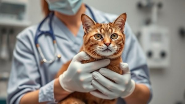 Vet examining alert cat for feline kidney disease in clinic.