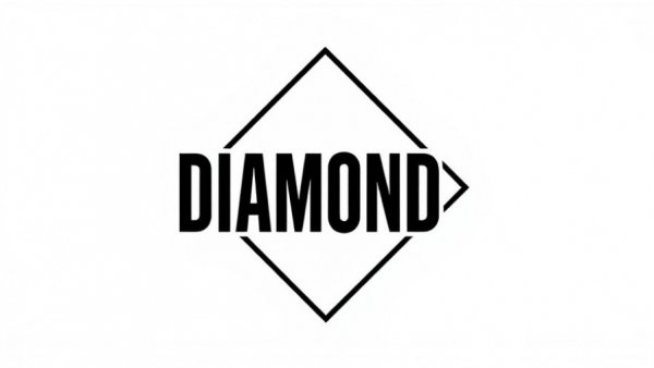 Geometric diamond logo with bold lettering, monochrome style.