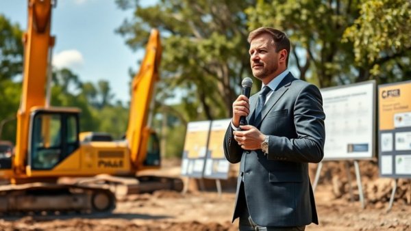 Valentín Carbonell at a construction site speaking.