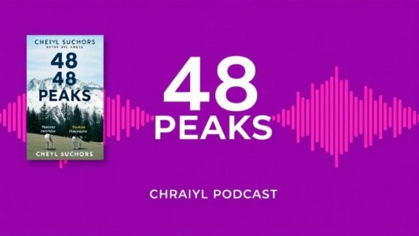 48 Peaks by Cheryl Suchors podcast cover art with audio waves.