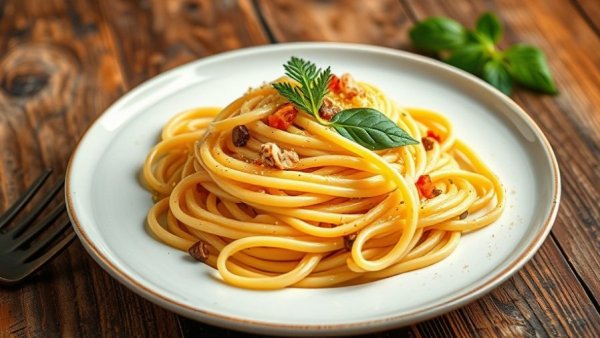 Fettuccine pasta with lobster at a Brooklyn restaurant, showcasing exquisite presentation.