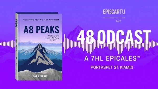 Podcast cover for '48 Peaks' featuring mountainous scene.
