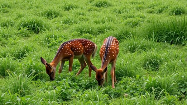 Spotted deer in lush meadow to highlight ban cyanide bombs.