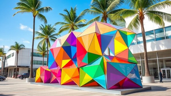 Lincoln Road Art Walk vibrant geometric installation with rainbow colors.