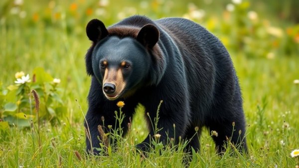 Black bear in meadow, dangerous animals to avoid while hiking.