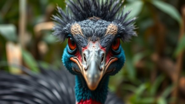 Close-up of a cassowary's intense stare highlighting potential danger.