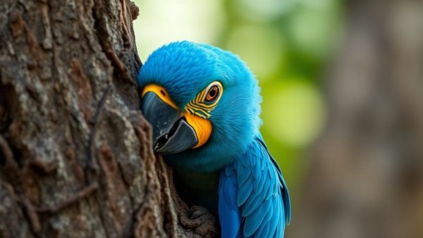 Vibrant hyacinth macaw in Amazon Wildlife Conservation.