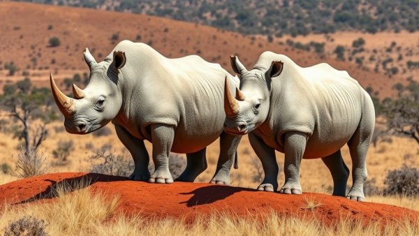 Two white rhinos in the wild highlighting largest rhino horn trafficking case