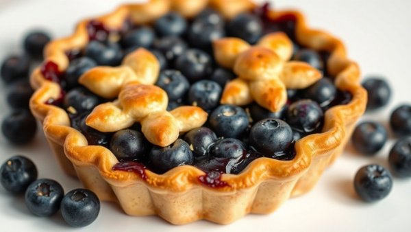 Golden crust Jamagansett pie with blueberry filling and decorative shapes.
