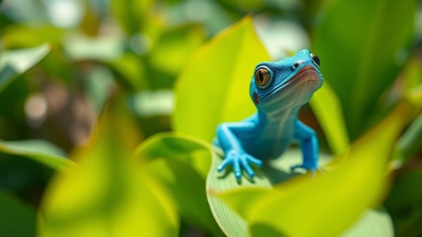 Electric blue gecko conservation in lush greenery