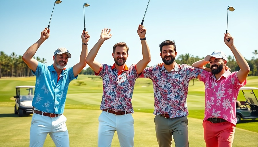 Three men on golf course celebrating, Father's Day gifts for dads.