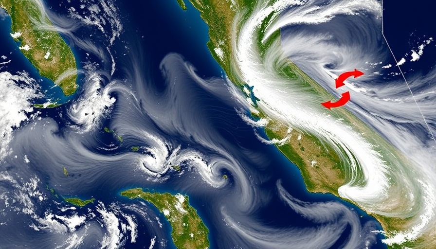 Annotated satellite image of California coastal wind patterns.