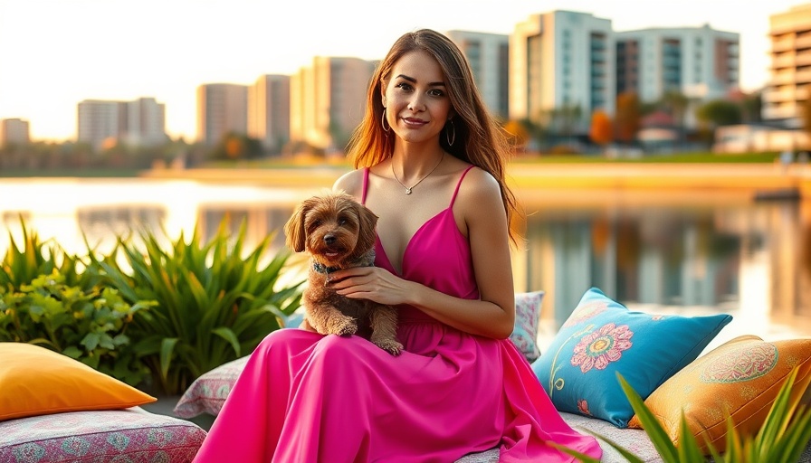 Boca Raton Realtor with therapy dog, elegant outdoor setting.