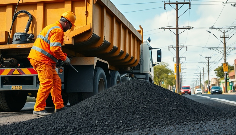 San Bernardino street improvements with workers and asphalt.