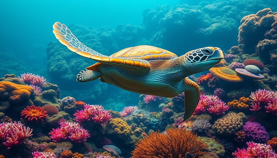 Sea turtle swimming over coral reef, embodying freedom.