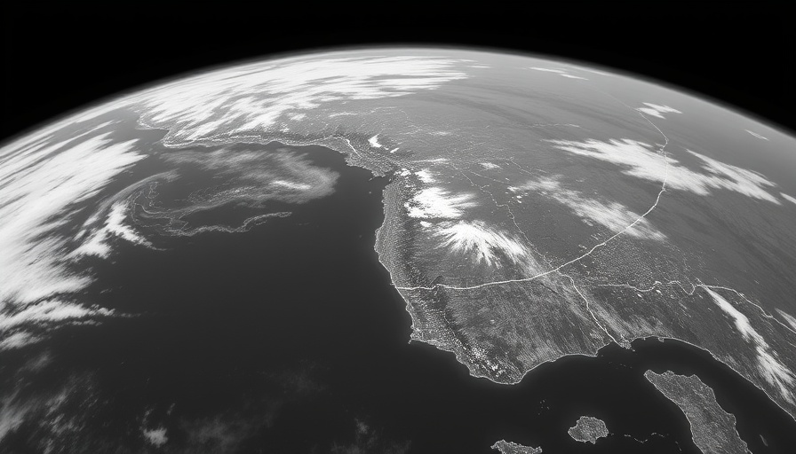 Monochrome satellite image showing Bay Area coastline.