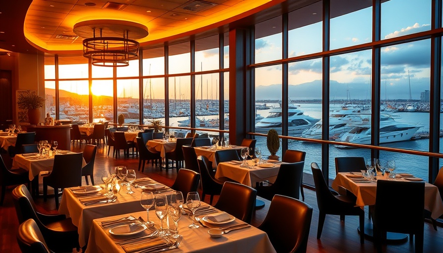 Dine Out Lauderdale luxury dining with marina sunset view.