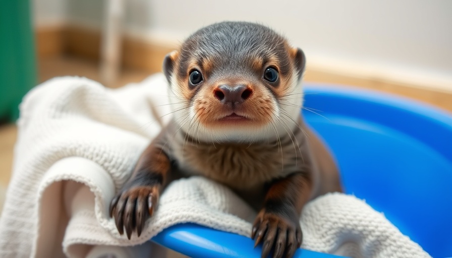 Lost otter cub found resting in a container.