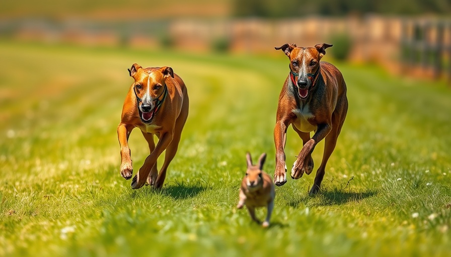 Greyhounds chasing hare in countryside, hare coursing fines reference.