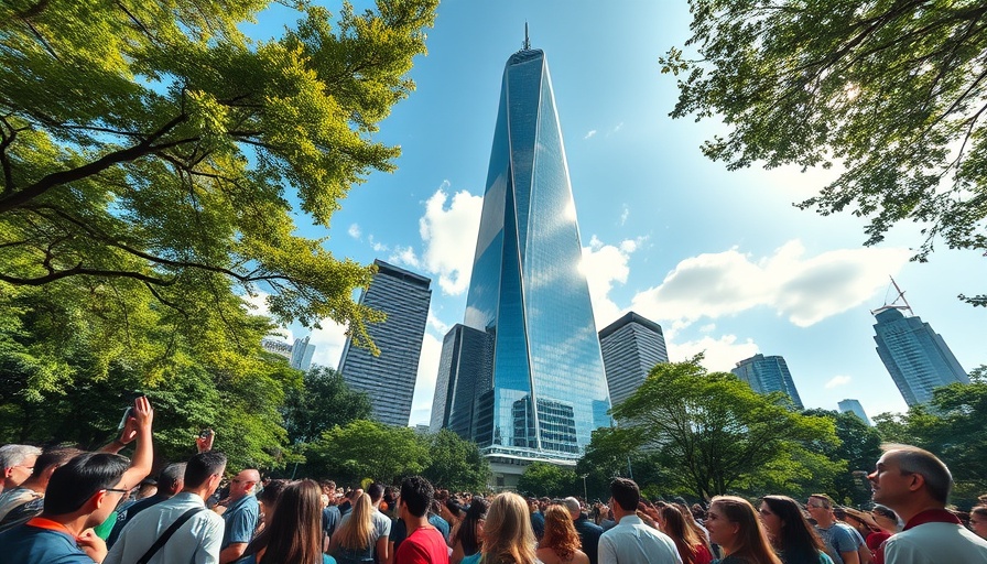 World Trade Center resilience symbolized by vibrant cityscape and crowd.