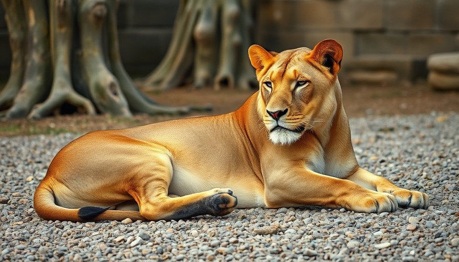 Lioness resting in zoo enclosure, associated with animal neglect charges Oregon zoo owner.