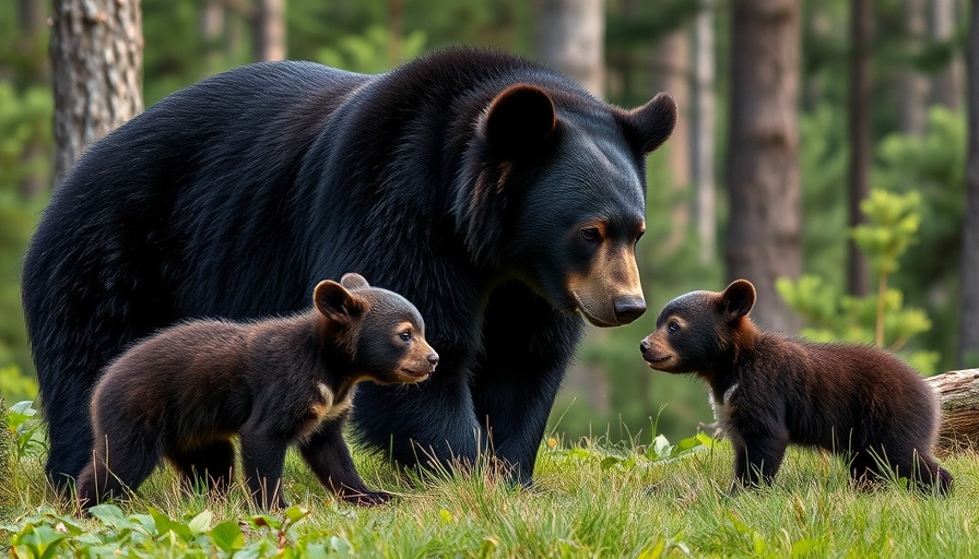 Florida Black Bear Hunt: adult and cubs in forest setting.