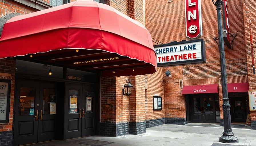 Entrance of Cherry Lane Theatre with red canopy, NYC.