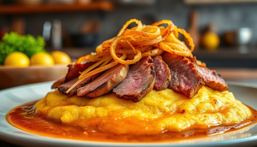 Frijoleros Greenpoint gourmet dish with meat and polenta.