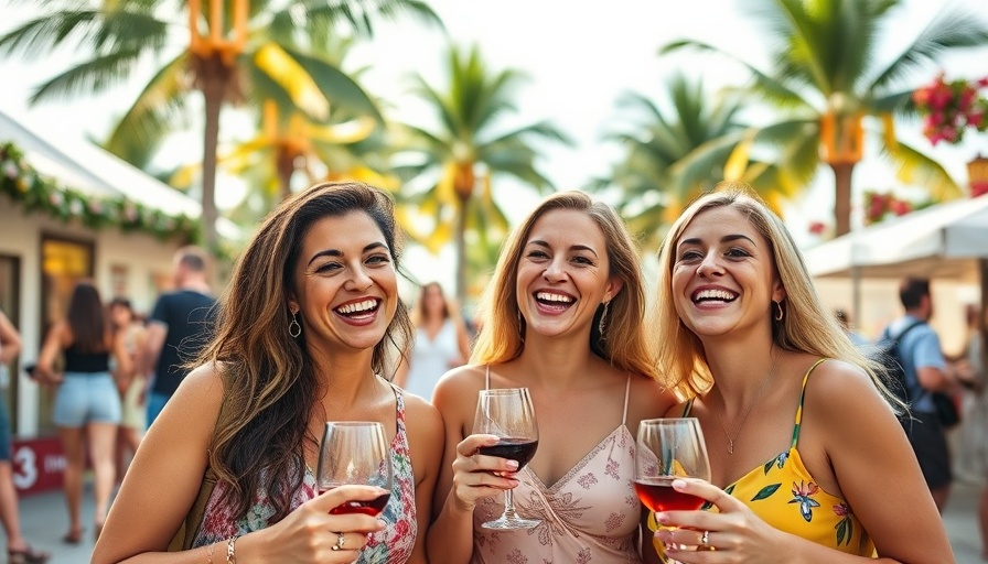 Two women at Visit Lauderdale Food & Wine Festival under floral arch.