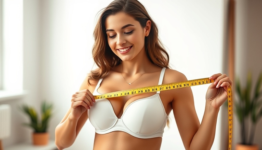 Woman measuring bust size with tape, related to breast implant revisions
