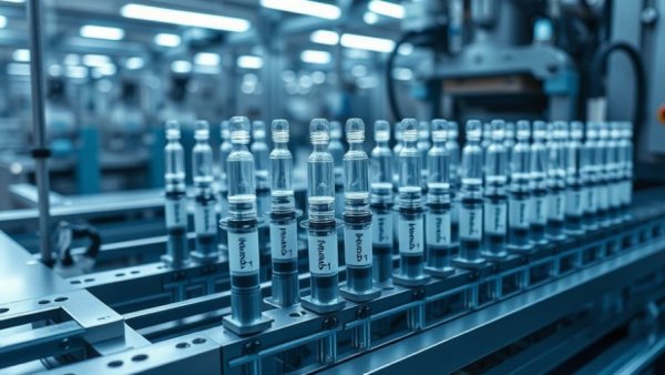 Pharmaceutical factory's advanced line producing GLP-1 medications.