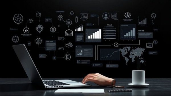 Creative workspace with laptop and tech icons illustrating leadership changes at AmSpa.