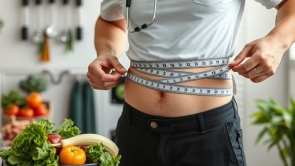 Doctor measuring waist with healthy lifestyle elements for WHO GLP-1 Obesity Treatment Guideline.