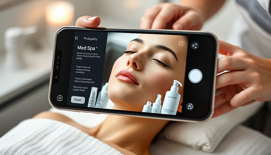 Smartphone showing med spa ad with skincare products.