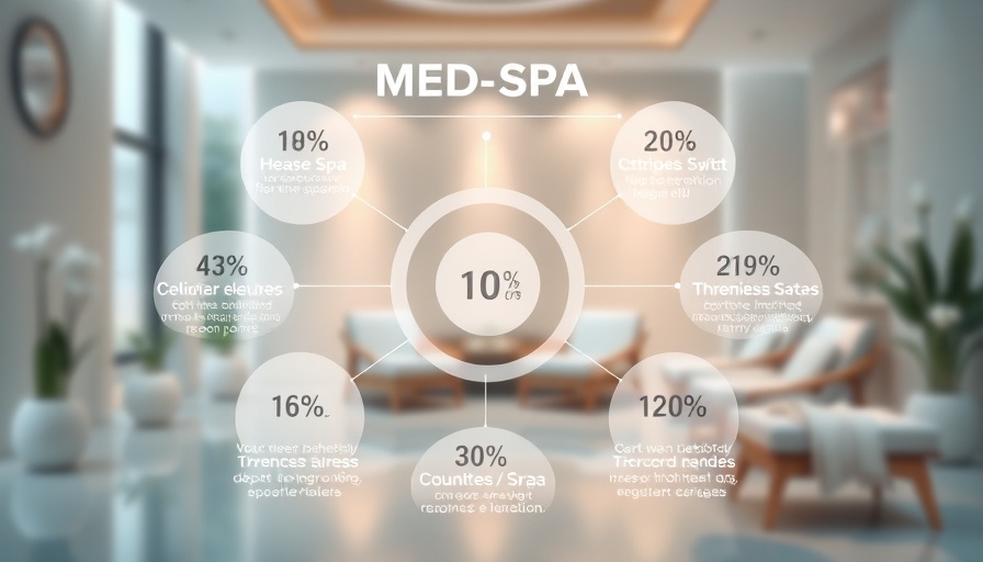 Med spa strategy chart, differentiating factors, serene background.