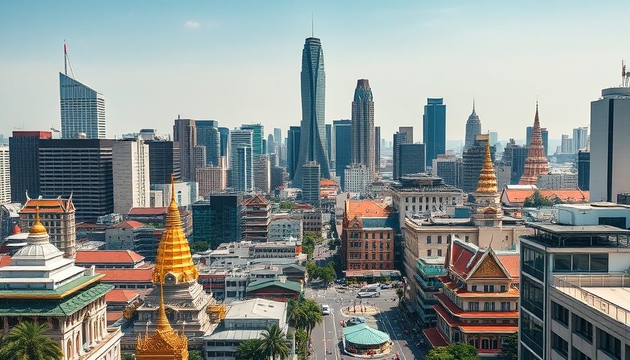 Bangkok cityscape showcasing modern and traditional architecture.