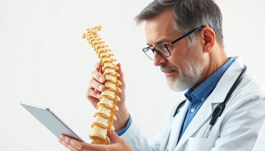 Detailed view of doctor examining a spine model in clinic.